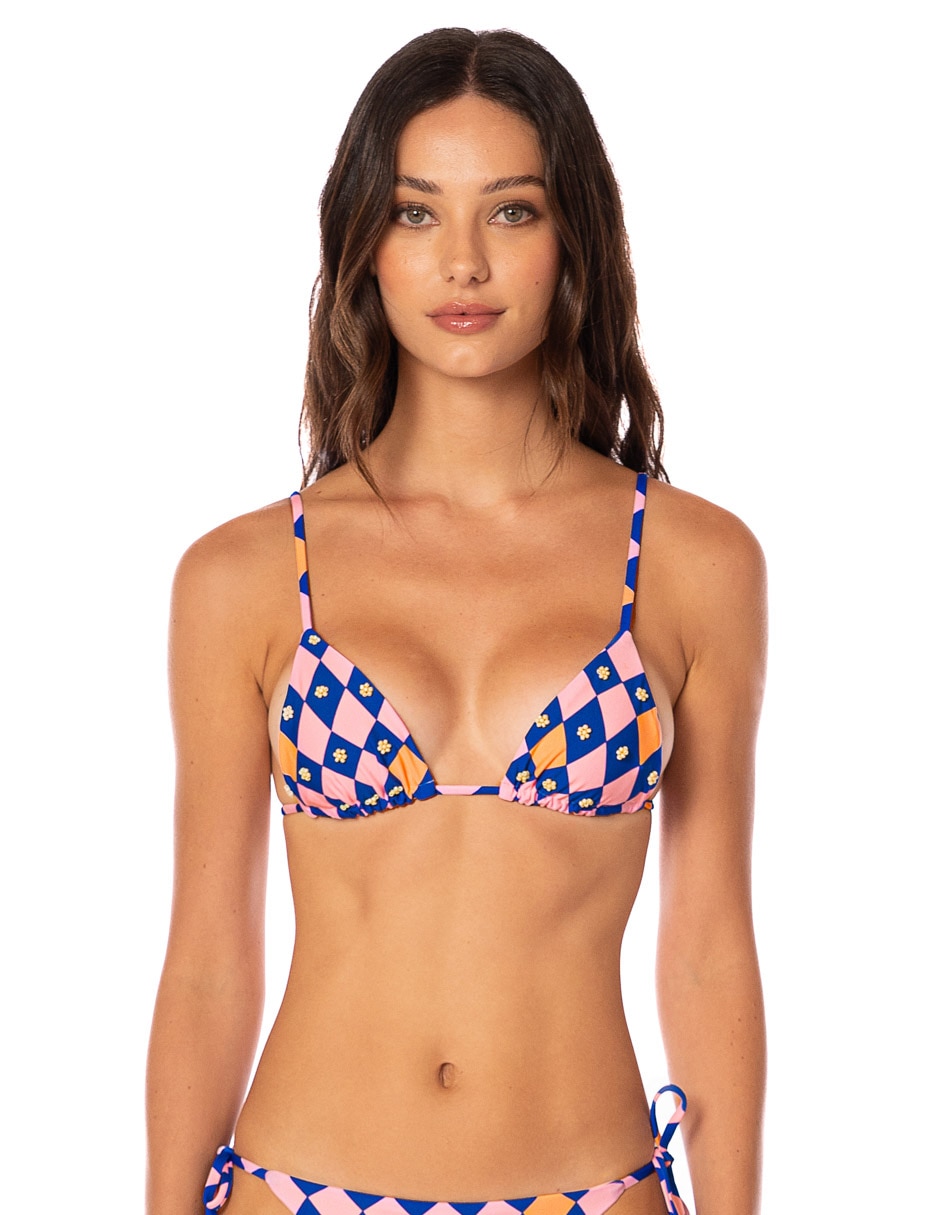 Top bikini estampado geométrico con copas removibles para mujer Top bikini estampado geométrico con copas removibles para mujer