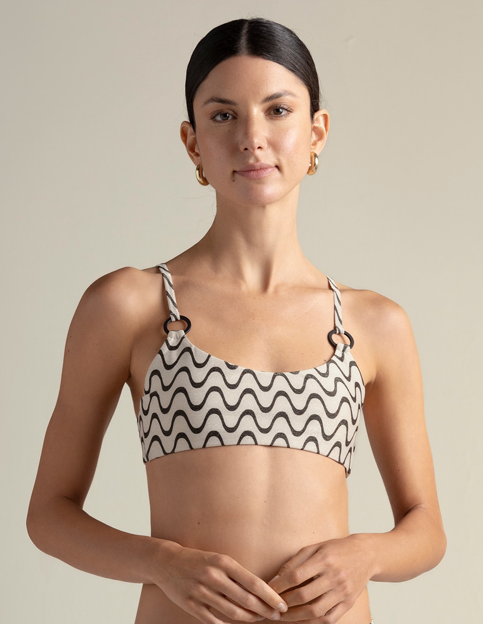 Top bikini estampado geométrico con copas removibles para mujer