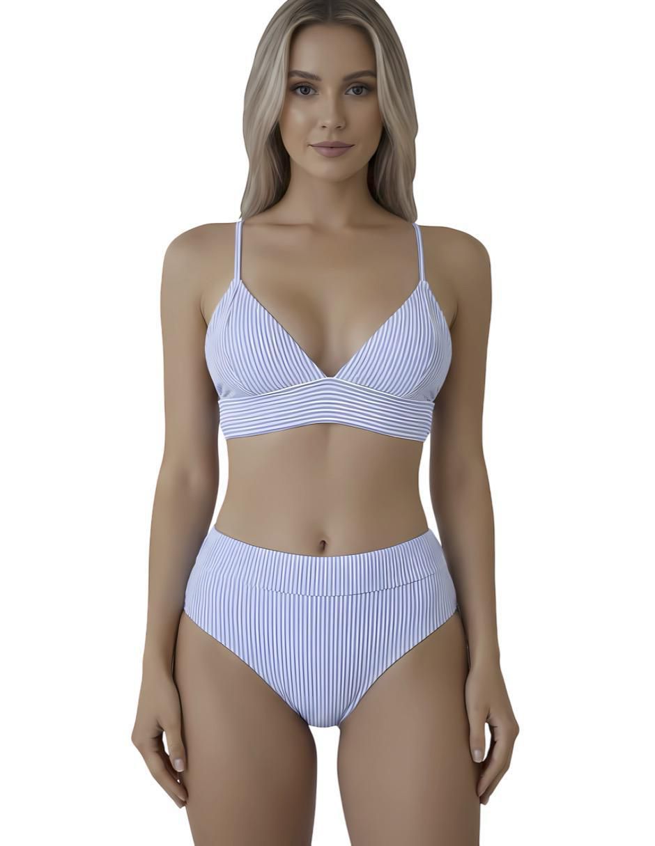 Conjunto bikini estampado a rayas para mujer 2