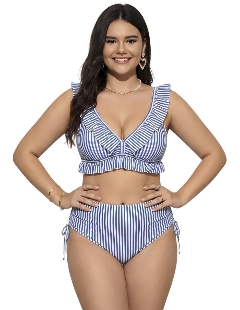 Conjunto bikini estampado a rayas para mujer