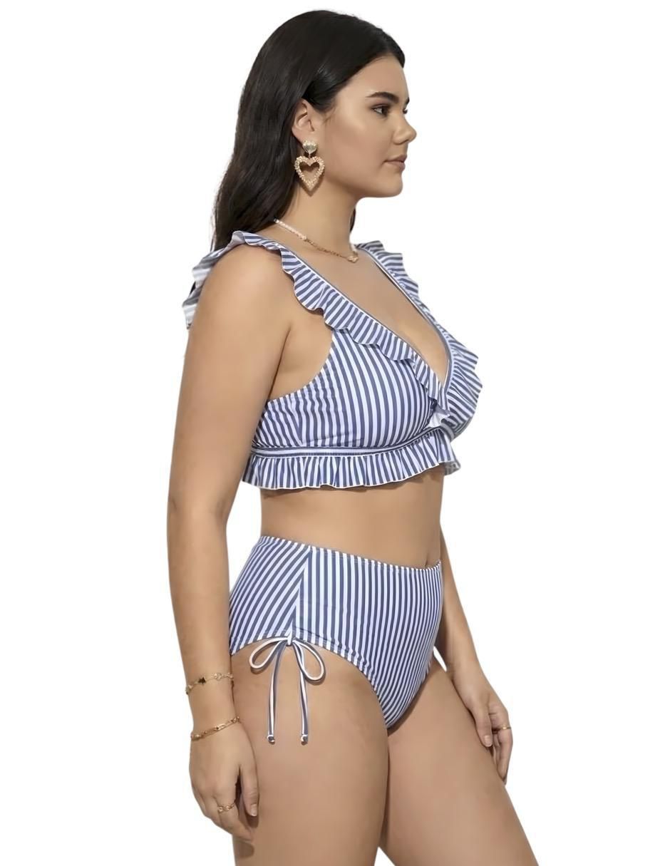 Conjunto bikini estampado a rayas para mujer 2
