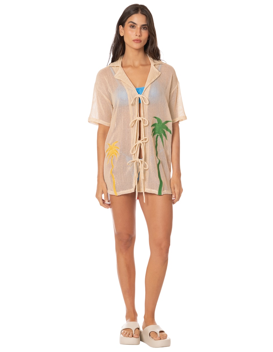 Salida de playa blusa con bordado para mujer Salida de playa blusa con bordado para mujer