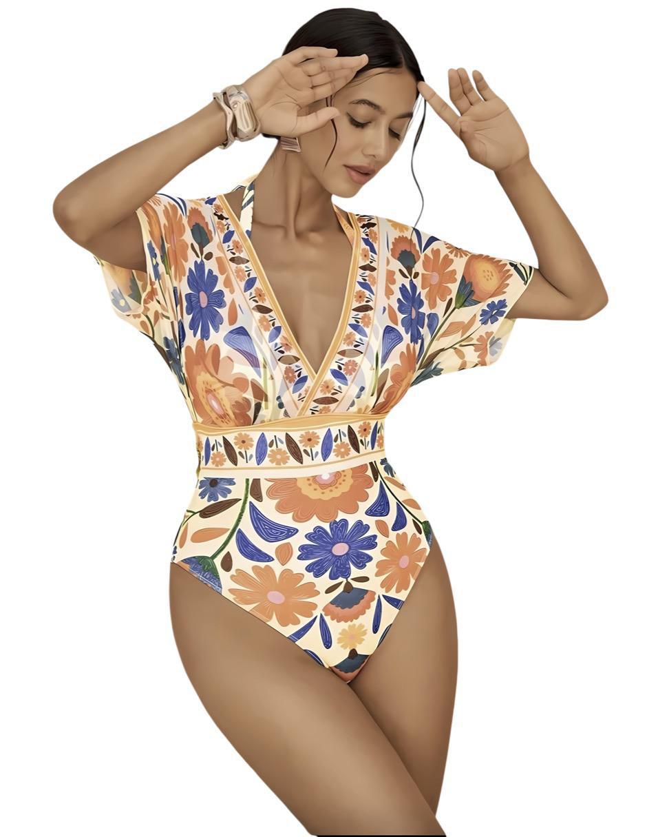 Traje de baño completo estampado floral para mujer 4